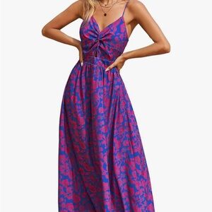 Elegant Blue and Pink Floral Dress